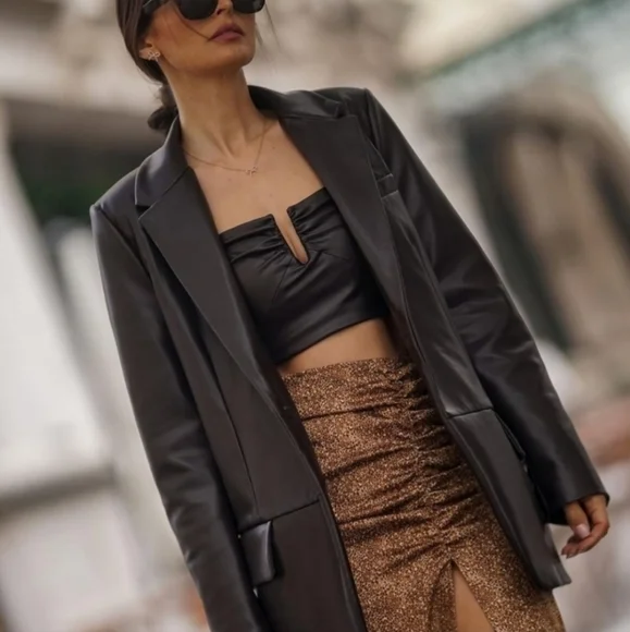 ZARA * Faux leather Oversized Straight blazer brown - Picture 5 of 15